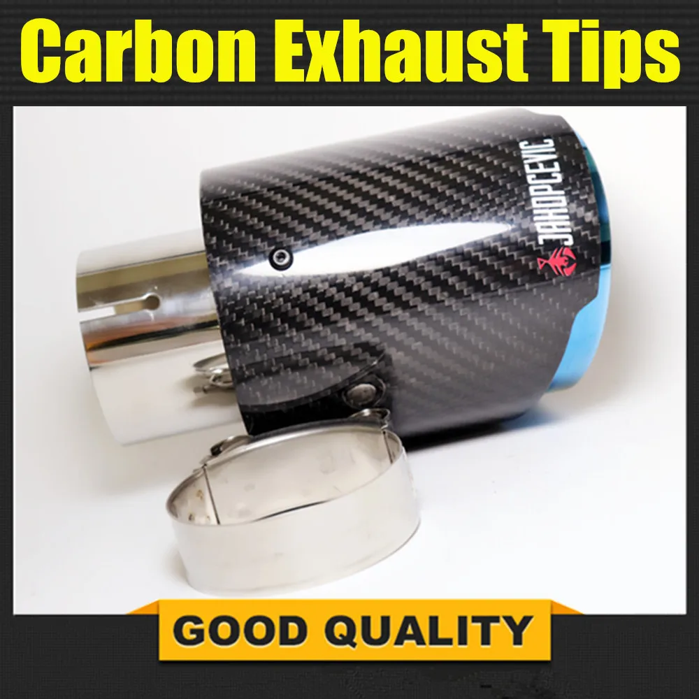 

Car Glossy Carbon Fiber Exhaust System Muffler Tip Universal Straight Stainless Blue Mufflers Multi-Size For Akrapovic