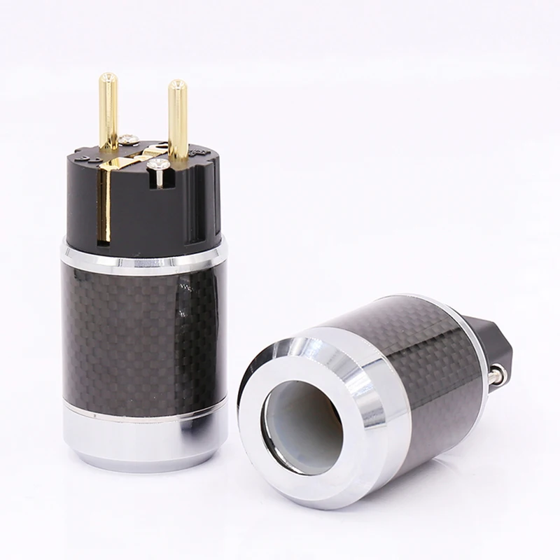 

High Quality Carbon Fiber Gold Plated EU Schuko Power Plug Connector HIFI European Power Connector