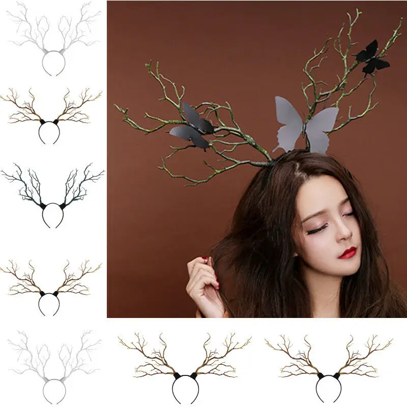 Diadema de ramas de árbol Vintage, accesorios para el cabello de cuernos, disfraz de Halloween y cuernos de Navidad, accesorios de Cosplay, 1 unidad