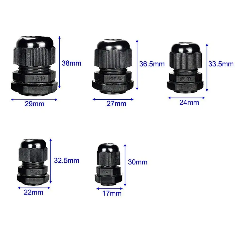 10 Pieces Nylon Cable Gland Kit, Waterproof Ip68 Cable Gland Joints Adjustable Locknut, Pg7 Pg9 Pg11 Pg13.5 Pg16