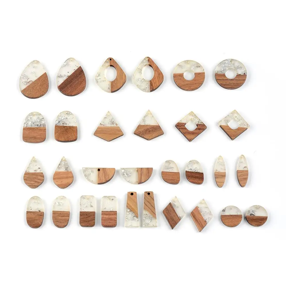 10 Pcs Jewelry Making Wood Material Irregular Drilled Semi Resin Golden Glitte DIY Jewelry Making Hand Made Earring Findings