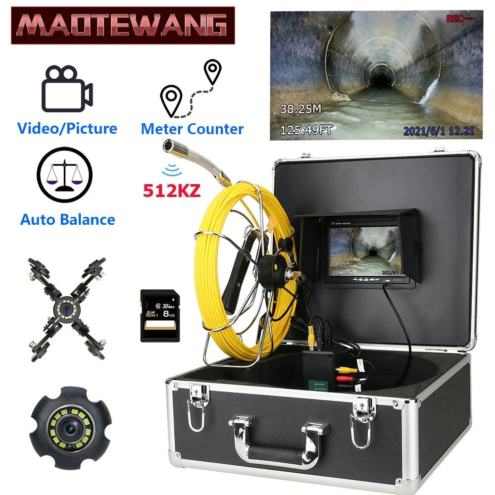 

7inch DVR Monitor 20/50M Sewer Pipe Inspection Video Camera with Meter Counter Auto Self Leveling 512HZ Transmitter Pipe Locator