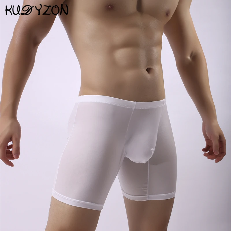 Ice Silk Long Boxer Shorts Panties Man Underwear Men Boxer Men Underwear Shorts Long Leg Boxers Underpants Sexy Pouch Panties