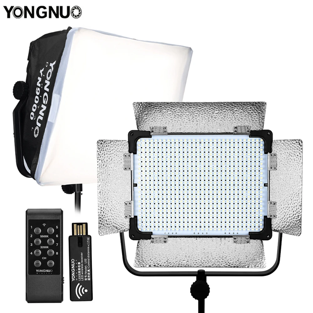 Yongnuo YN6000 YN9000 Pro LED Video Light + Softbox White 5600K / Bi-color 3200-5600K Remote Control CRI95+ Studio Fill Lighting