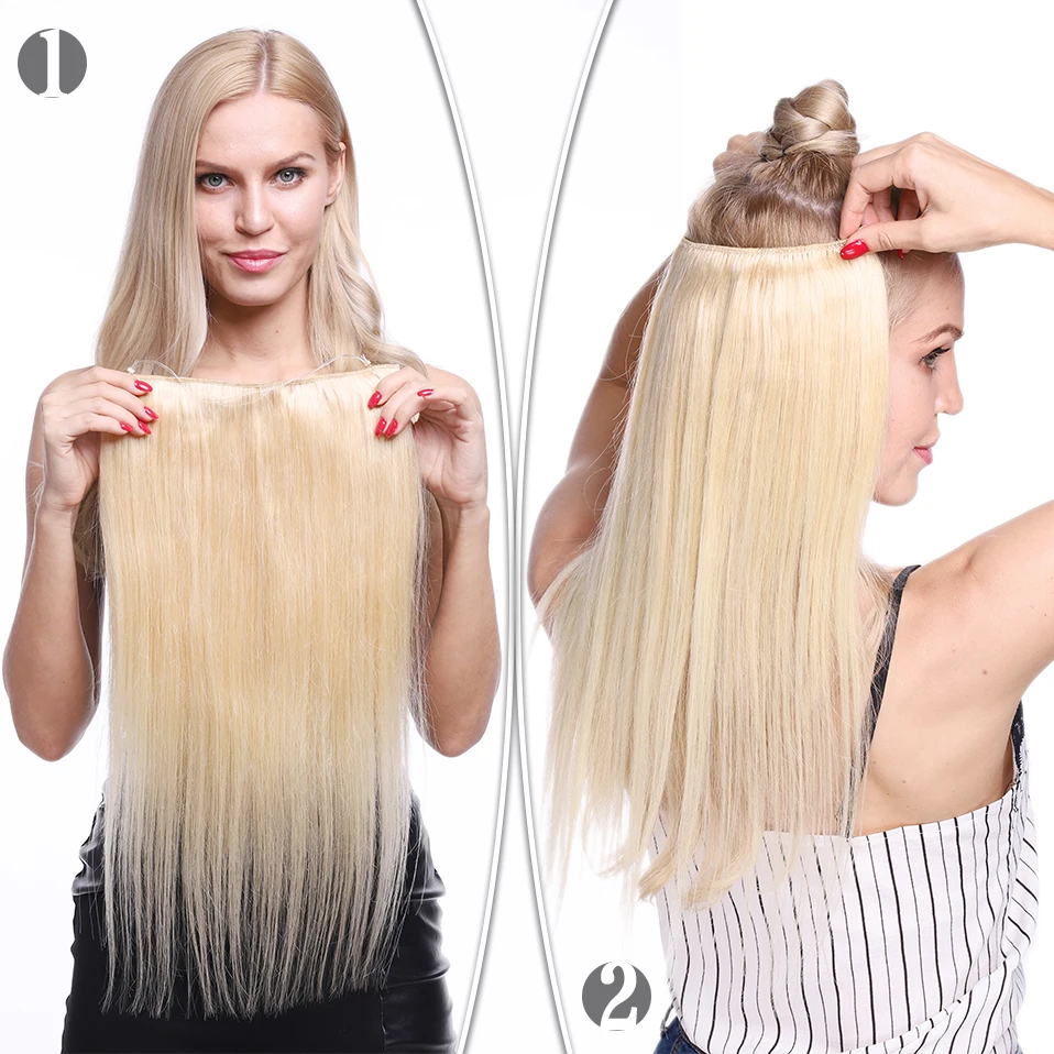 S-Noilite 90G-120G Natuurlijke Haar Draad In Human Hair Extensions 2Strand Vis Lijn Onzichtbare draad Hoofdband Inslag Rechte Haarstukje