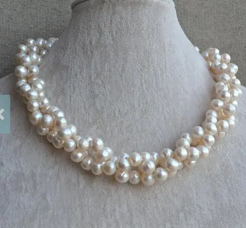 New Arrival Favorite Pearl Jewelry Twisted 45cm 8mm White Real Freshwater Pearl Necklace Wedding Birthday Charming Women Gift