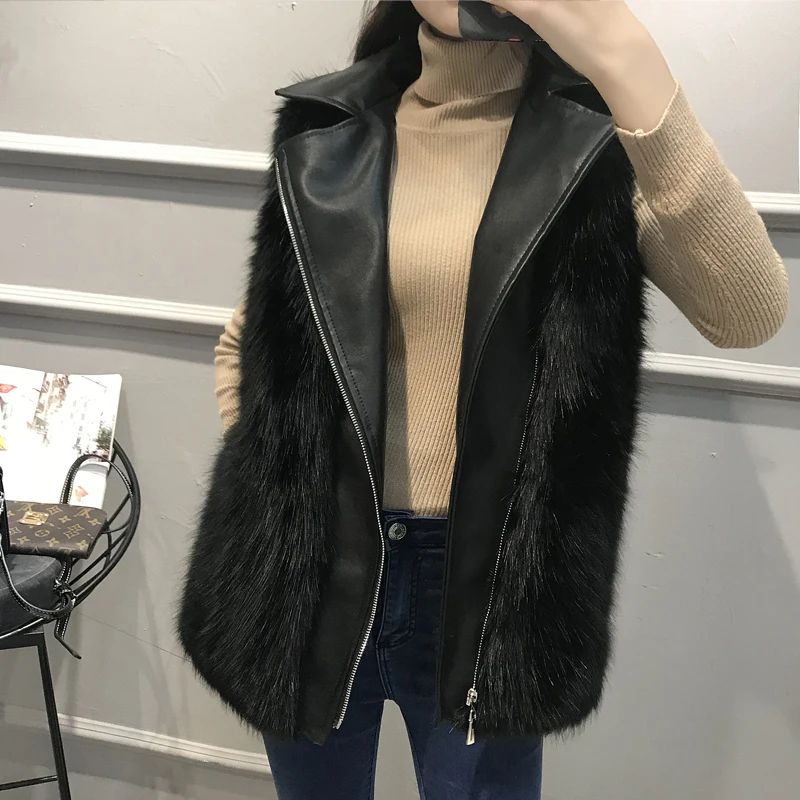 Cappotto invernale in pelle da donna coreana gilet autunno collo in pelliccia di volpe sintetica cappotti e giacche gilet femminili Winterjas Dames WPY1733