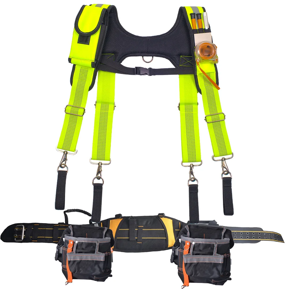 Tool Belt Suspenders Bag Adjustable Lumbar Support Combo Apron Tool Belt and Yoke-style Suspenders for Carpenter Electrician