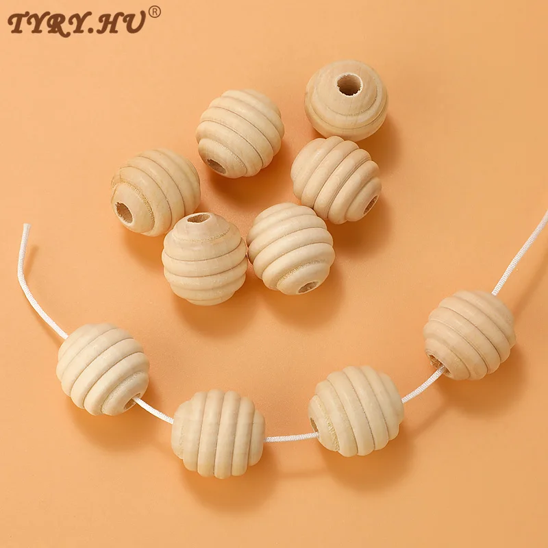 TYRY.HU 20*22mm Natural Wood Beads Spiral Wooden Round Beads For Baby Bracelet Necklace Accessories Jewelry Making 10-30pcs