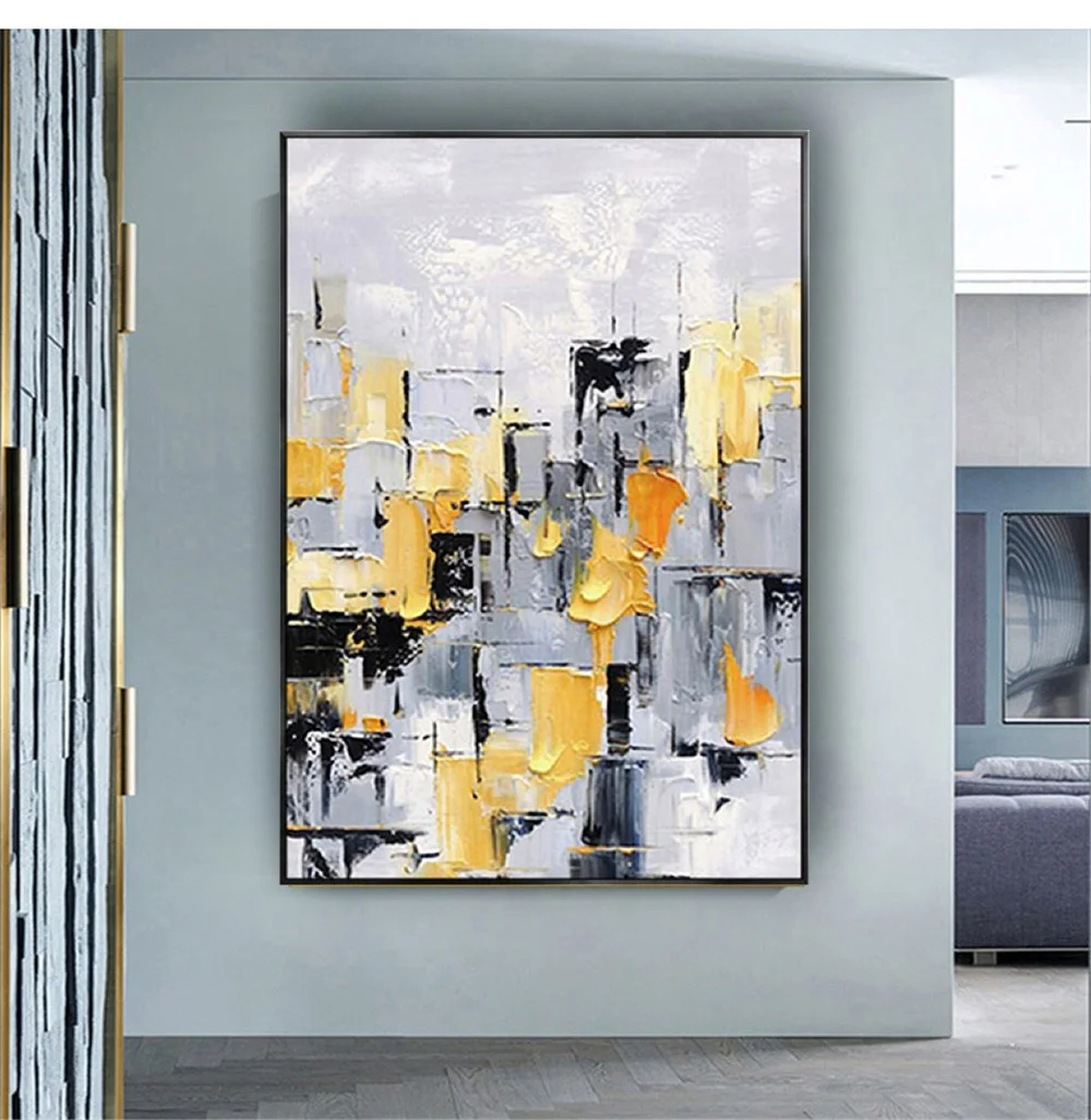 Abstract City Landscape Poster Big Drawing Hand-Painted Modern Yellow Oil Painting On Canvas Picture For Living Room Home Decor