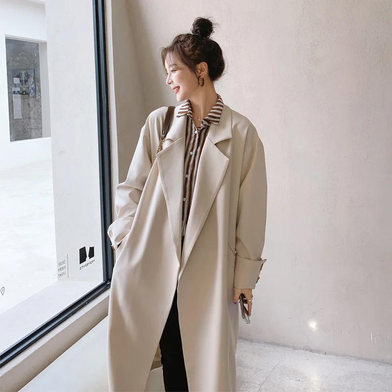 2021 Autumn Fashion Women Trench Coat Classic Turn Down Collar Long Sleeve Blet Women Coat Chic Loose Trench Women High Quality