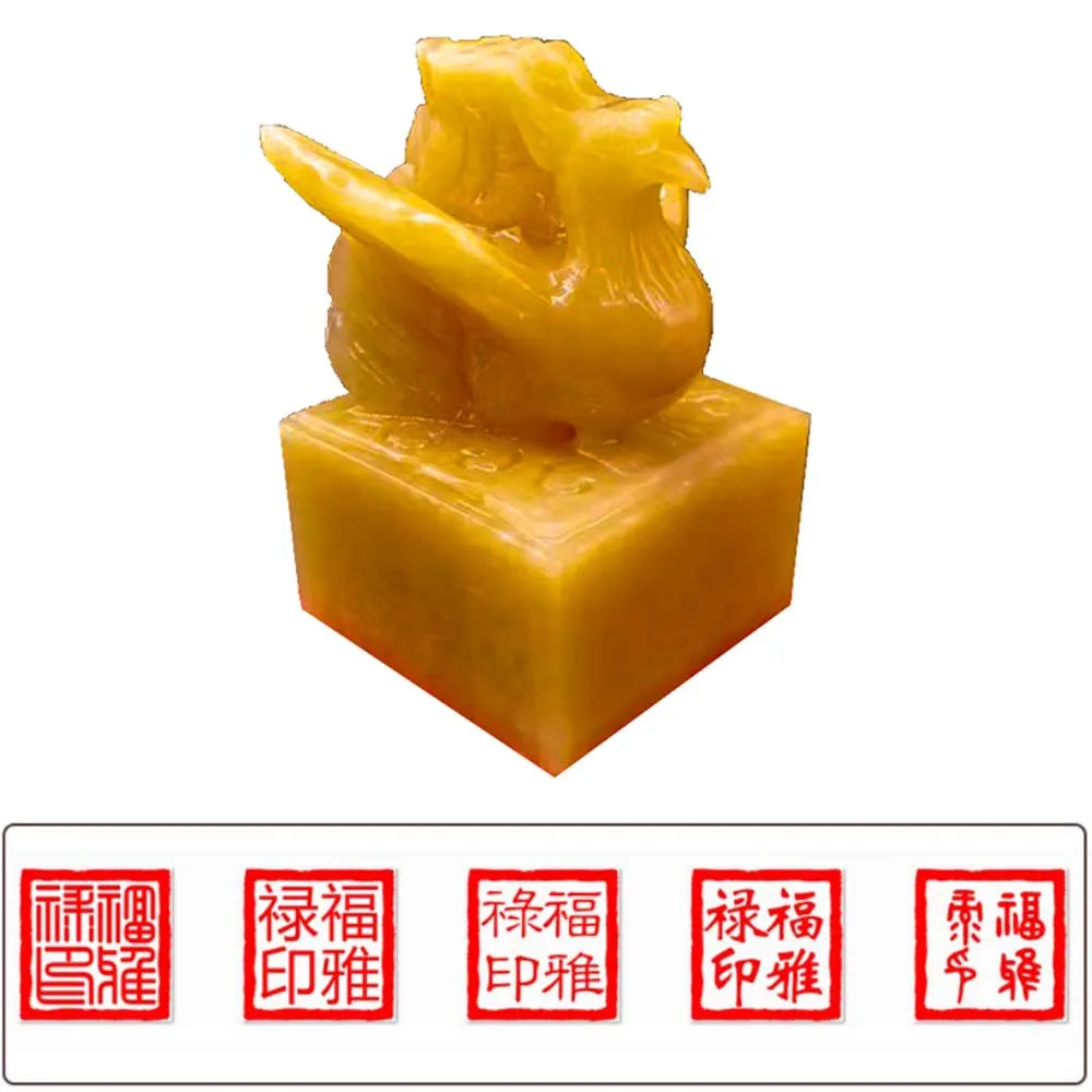 6cm Square Chinese Name Stamps Natural Stone Phoenix Jade Seals China Traditional Style DIY Chop For Kid Student Teacher Painter