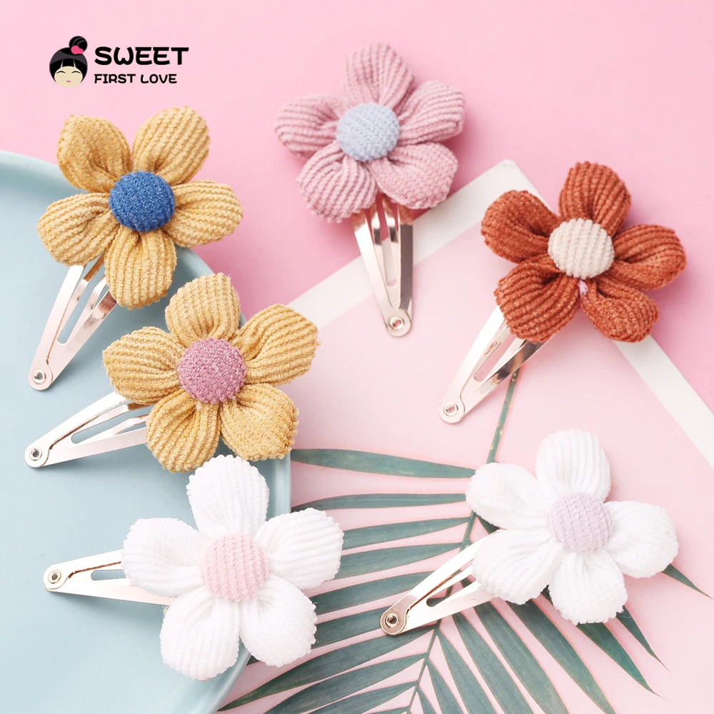 Candy Color Sunflower Hairpin For Baby Girls Corduroy Hair Clips Cute Barrettes For Girls Children Kawaii Baby Hair Accessories