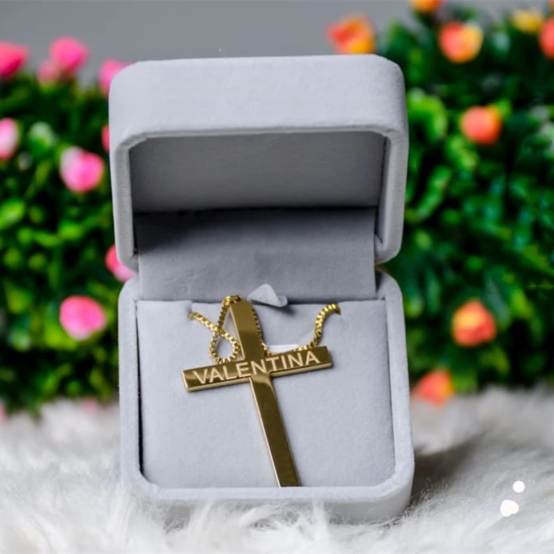 Free Box Custom Jesus Cross Nameplate Necklace Personalized Box Chain Christian Name Necklace Religious Jewelry Stainless Steel