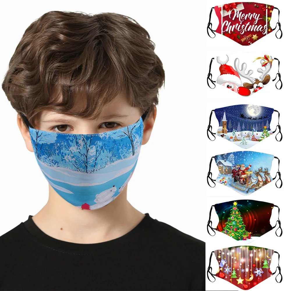 Christmas Masks  Men  Women Wear Composite Cotton Printed Washable Breathable Holiday Cycling  Mask Outdoor Festival Keep Warm