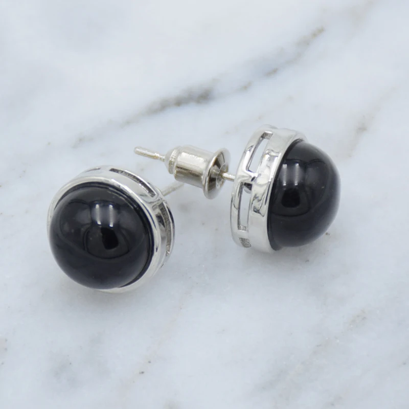 Natural Stone Round Stud Earrings Female Pink Quartzs Tiger Eye Crystal Silver Color Simple Ear Jewelry for Women Earring Gift