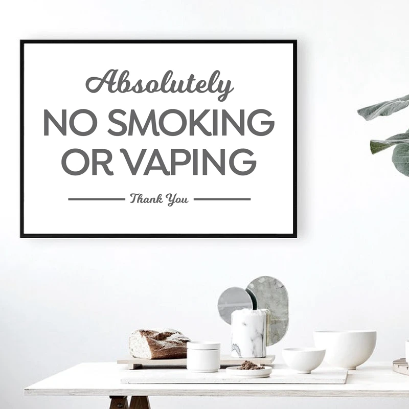 No Smoking Sign Print Restaurant Hotel Wall Decor Absolutely No Smoking Or Vaping Quotes Black White Art Canvas Painting Decor