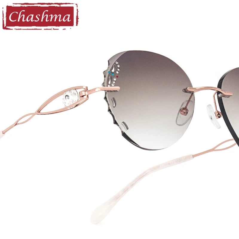

Chashma Prescription Glasses Women Titanium Tint Color Recipe Lenses Fashion Eyeglasses Diamond Trim Rimless Eyewear for Female