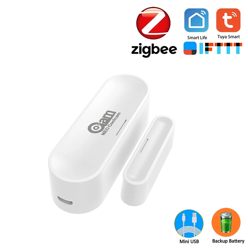 

NEO Tuya Zigbee 3.0 Smart Door Window Garage Security Alarm Sensor Battery Powered or USB Charge Compatible With TUYA Smart Hub