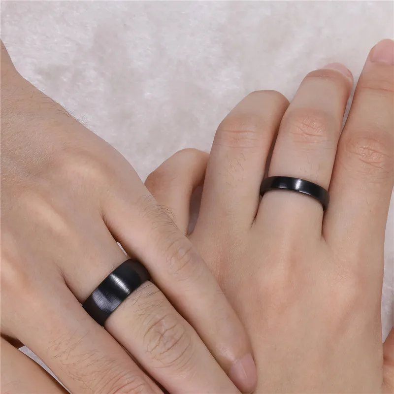 Tigrade Keramik-Ring in gebürstetem Schwarz, 4/6/8 mm breit, matte Oberfläche, Ehering für Männer und Frauen, Übergröße, trendiger Anillo für Damen und Herren – Detail 5