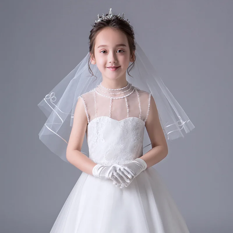 Voile blanc monocouche pour enfants et femmes, accessoires de mariage, appliques, fleur de mariée, 2020