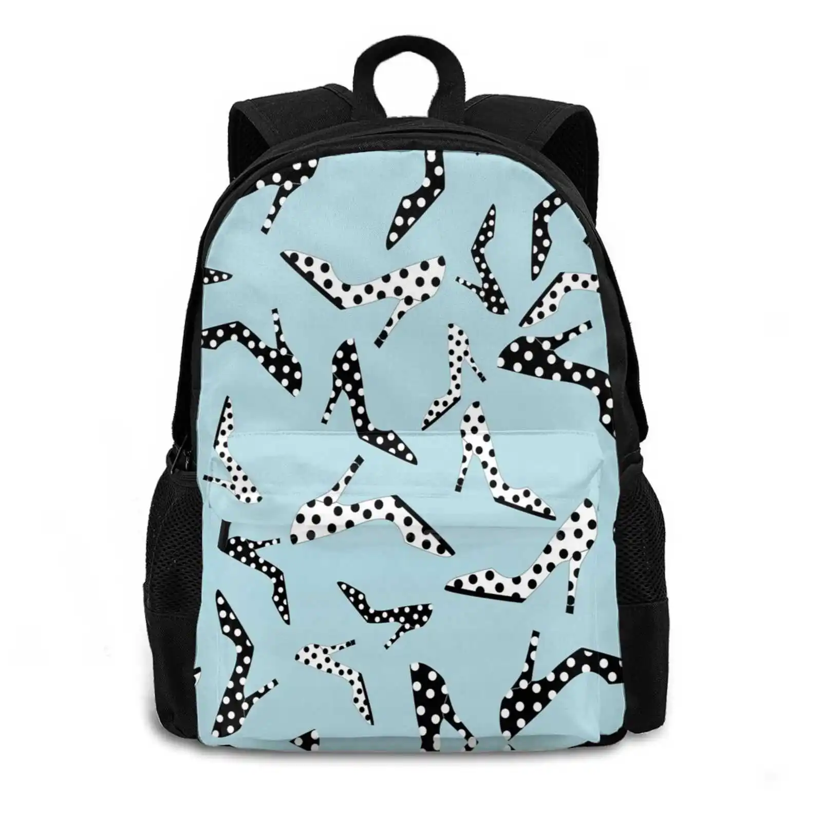 Black And White Polka Dot High Heels Pumps On Teal Pattern Design Bagpack School Bags High Heels Shoe Pattern By Kenique