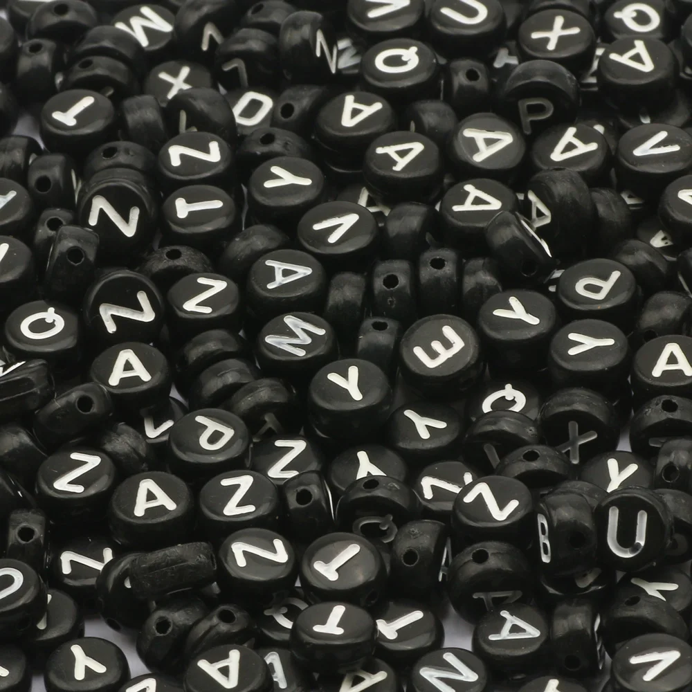 7mm Black White Random Letter Acrylic Beads Round Flat Alphabet Spacer Beads For Jewelry Making Handmade Diy Bracelet Necklace