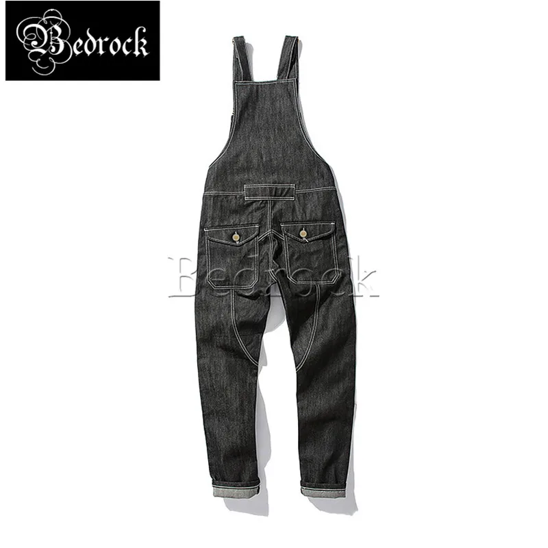 MBBCAR 13.5oz black overalls for men denim selvedge jeans worker\'s siamese bib one washed raw denim suspenders pants 707A