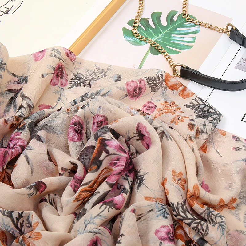 LAVEN Printed Soft Linen Cotton Scarf Shawls Women Luxury Premium Foulard Femme Long Fresh Floral Tassel Scarfs Scarves Echarpe