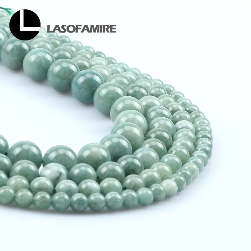 Natural Stone Smooth Green Burmese Jades Round Loose Beads For Jewelry Making DIY Bracelet Necklace 15\