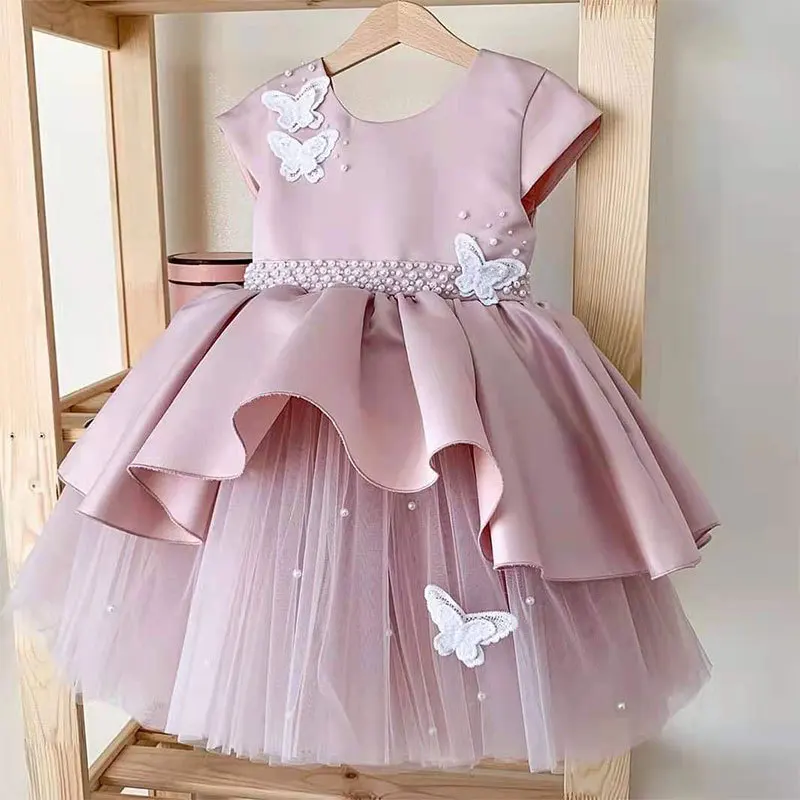Girls Dress Beaded Bowknot Girl Holiday Wedding Birthday Party Show Dress Sweet And Cute Christmas Baby Girl Dress
