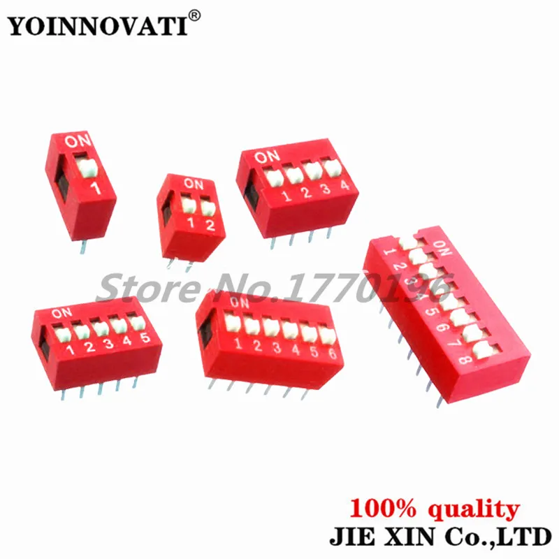 20PCS Slide Type Switch Module 1 2 3 4 5 6 7 8 9 10 12 Bit 2.54mm Position Way DIP Red Pitch Toggle Switch Red Snap Switch