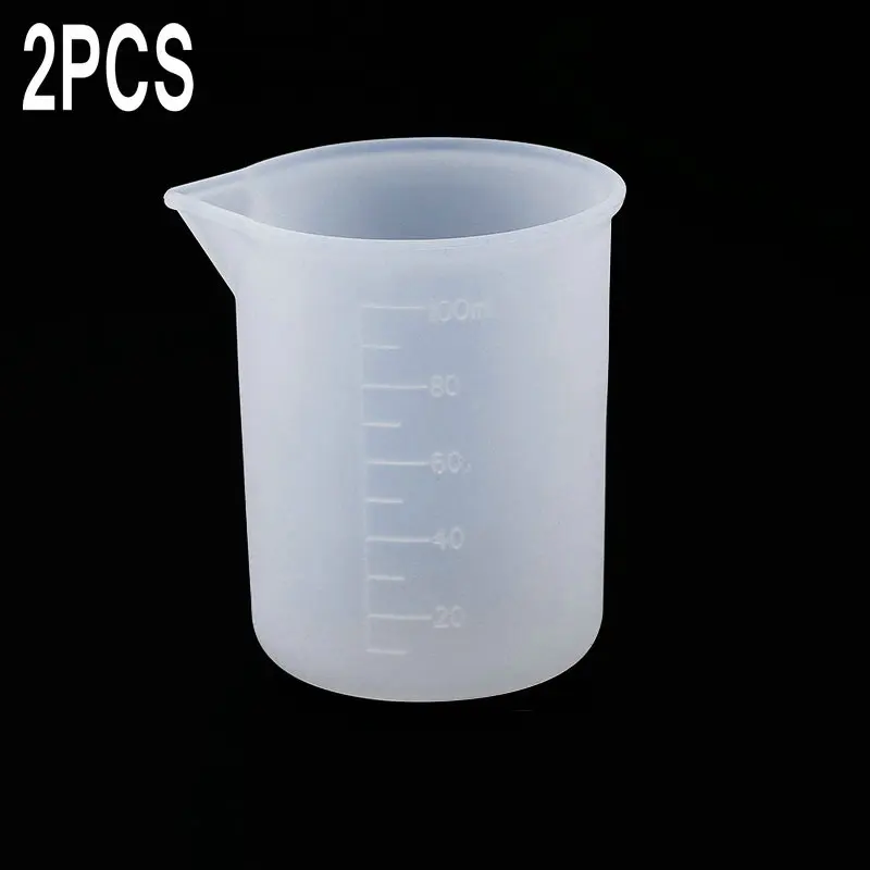 100ML Siliconen Maatbeker Afgestudeerd Beker Epoxyhars Lijm Gereedschap Hergebruikt Siliconen Ronde Roerstaafje Meetinstrumenten