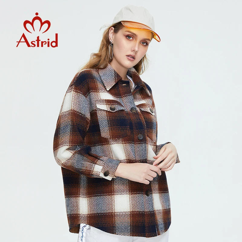 Astrid Women Plaid ciepła koszula kurtka damska w kratkę płaszcz Casual skręcić w dół kołnierz z długim rękawem jesienna bluzka moda luźne góra