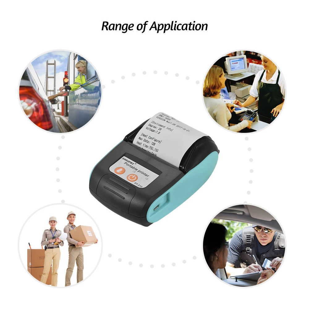 GOOJPRT PT-210 BT Wireless Thermal Portable Printer 203dpi Handheld 58mm Receipt Printer for Retail Stores Factories Logistics