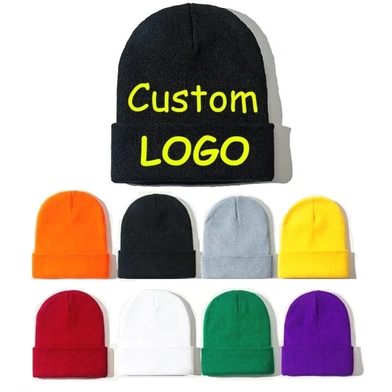 1pc New winter women solid custom logo knitting beanies skullcap Men casual DIY print logo knitted hat caps gorros