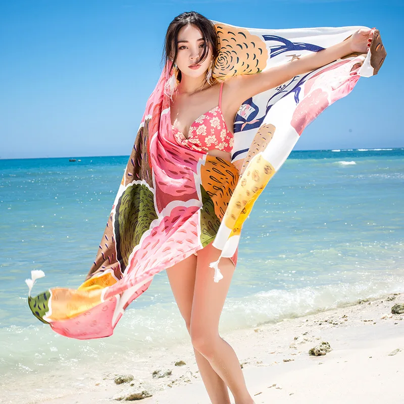 Design Marke Frauen Schal Sonnencreme Baumwolle Schals Dual-Use-Sommer Herbst Lange Schals Urlaub Am Meer Strand Handtuch Beachwear schleier – Detail 1