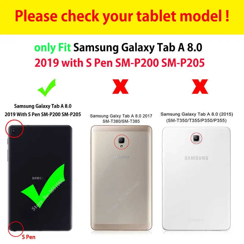 Case For samsung galaxy tab A 8.0 2019 with S Pen 8.0 SM-P200 P200 P205 Cover Funda Shockproof Heavy Duty With Wrist Straps