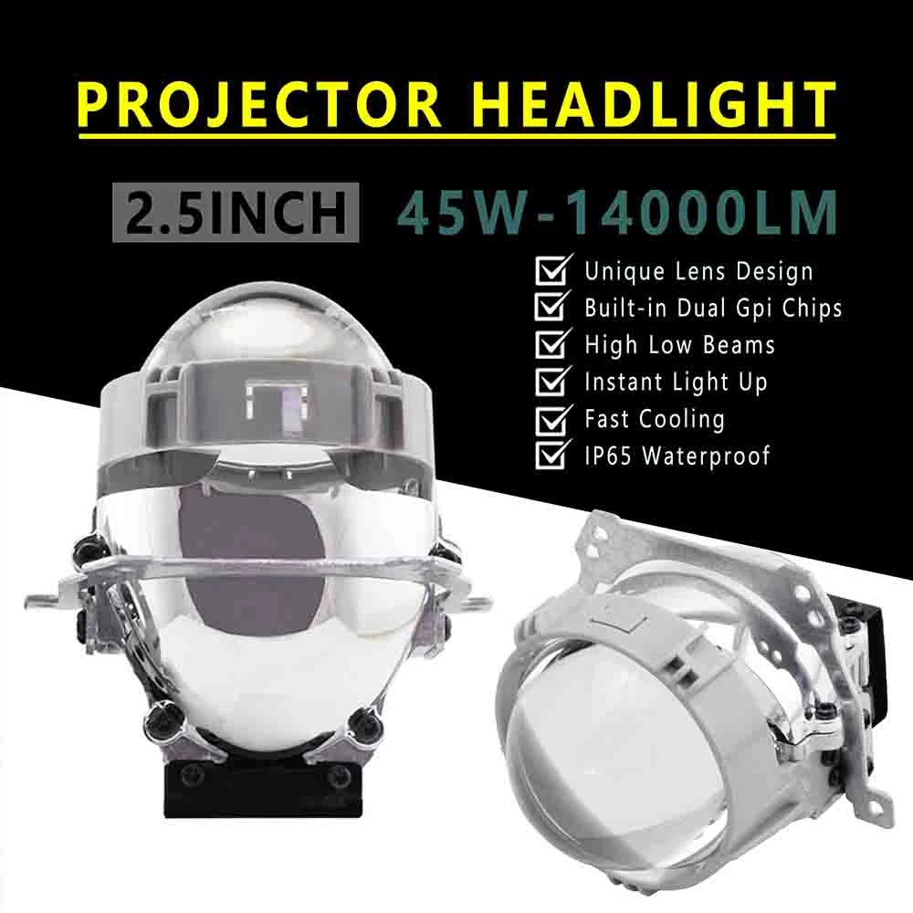 1 Set LHD RHD 2.5 Inch Bi LED Projector Retrofit Headlight Lenses 40W 6500K 30000LM Lenses with Shrouds for Cars Universal