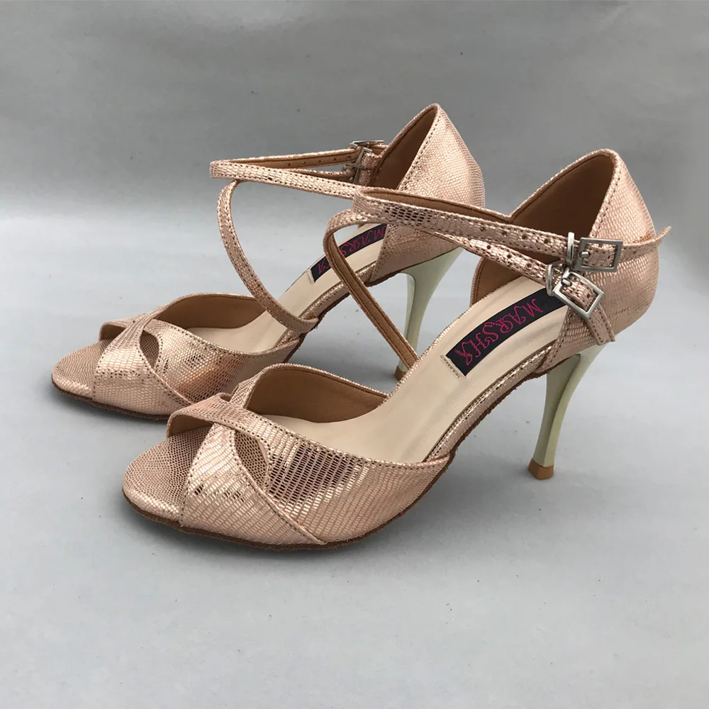 Sapatos de dança latina para as mulheres salsa sapatos confortáveis sapatos de dança MS6226D-LGL couro genuíno sapatos de salto alto dropshipping