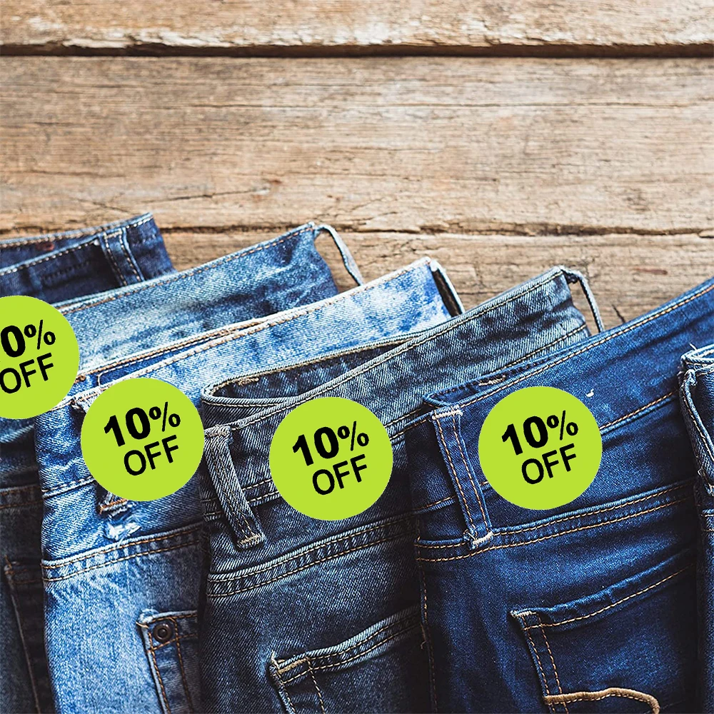 2021 New Trend 500 PCs/Roll Adhesive Labels 10% Percent Off Stickers Hot Green With Black Lettering 2 Inch For Store Promotion