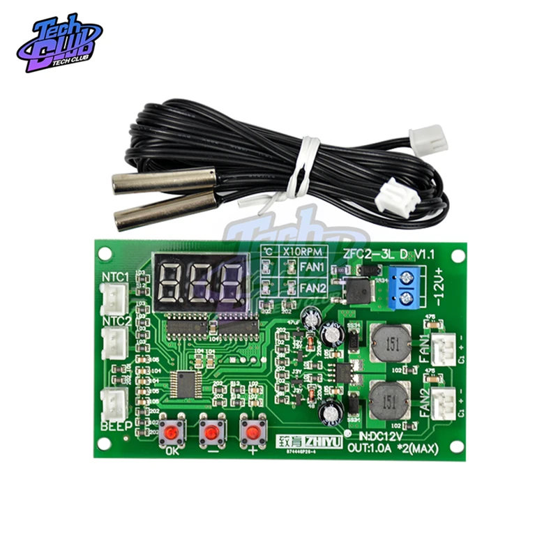 Controlador de velocidad del ventilador del Motor, controlador inteligente de temperatura del termostato con soporte de zumbador, EC EBM, 2 canales, 2a, 3 cables PWM