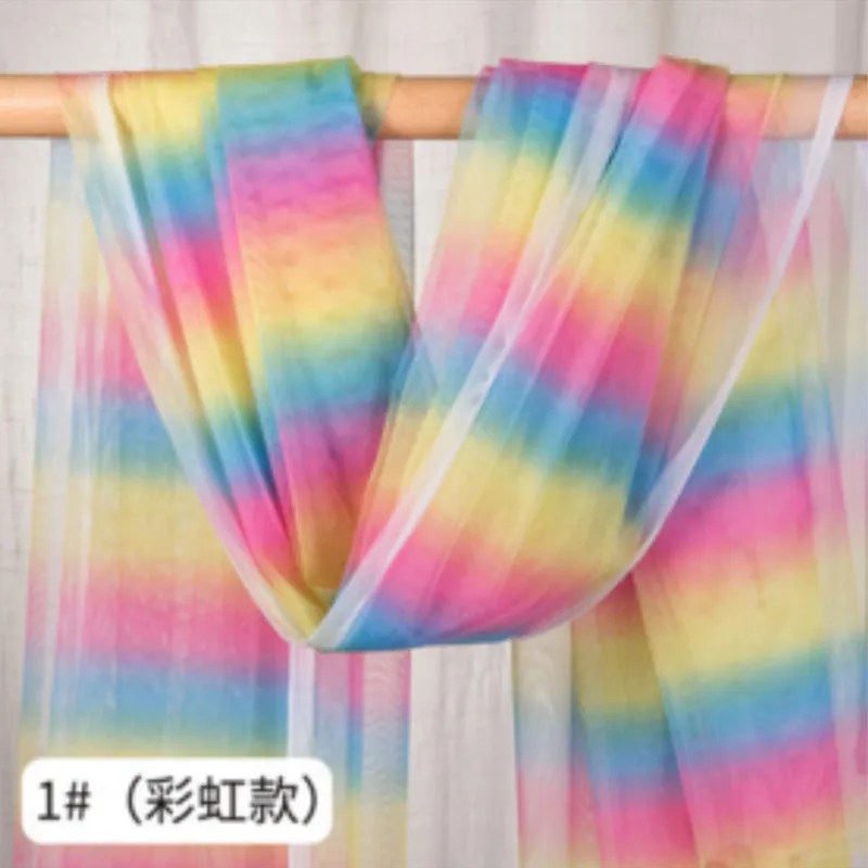 2 Meters /lot rainbow grenadine with star moon paillette design mesh yarn background cloth room decoration shaggy skirt DIY T524