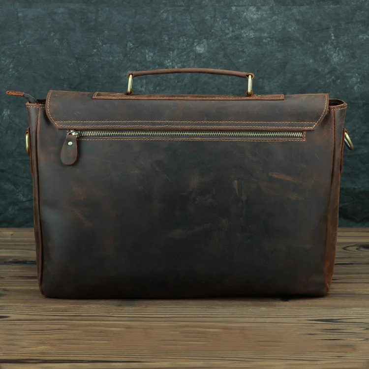 Crazy Horse Leather Briefcase Business Bag Real Cowskin Men Male Handbags Laptop Bag 15.6 Inch Genuine Leather Brief Case