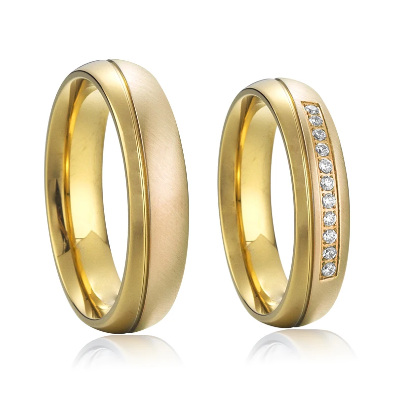 Anillos de oro chapados en oro de 14k para hombres y mujeres, conjuntos de anillos de boda, promesa de alianza de amante único, Occidental, venta al por mayor