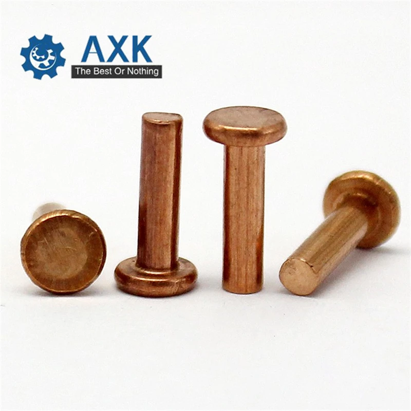 200Pcs Brass Solid Rivets GB109 M2*L Flat Head Copper Rivets Solid Brass Rivet 2mm Diameter 3mm-10mm Length