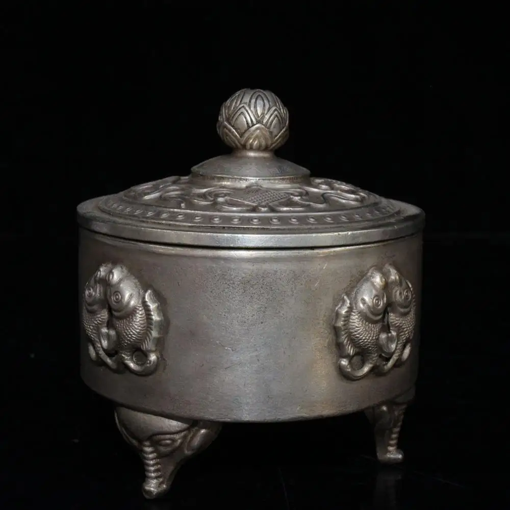 Exquisite antique pure white copper incense burner ornament