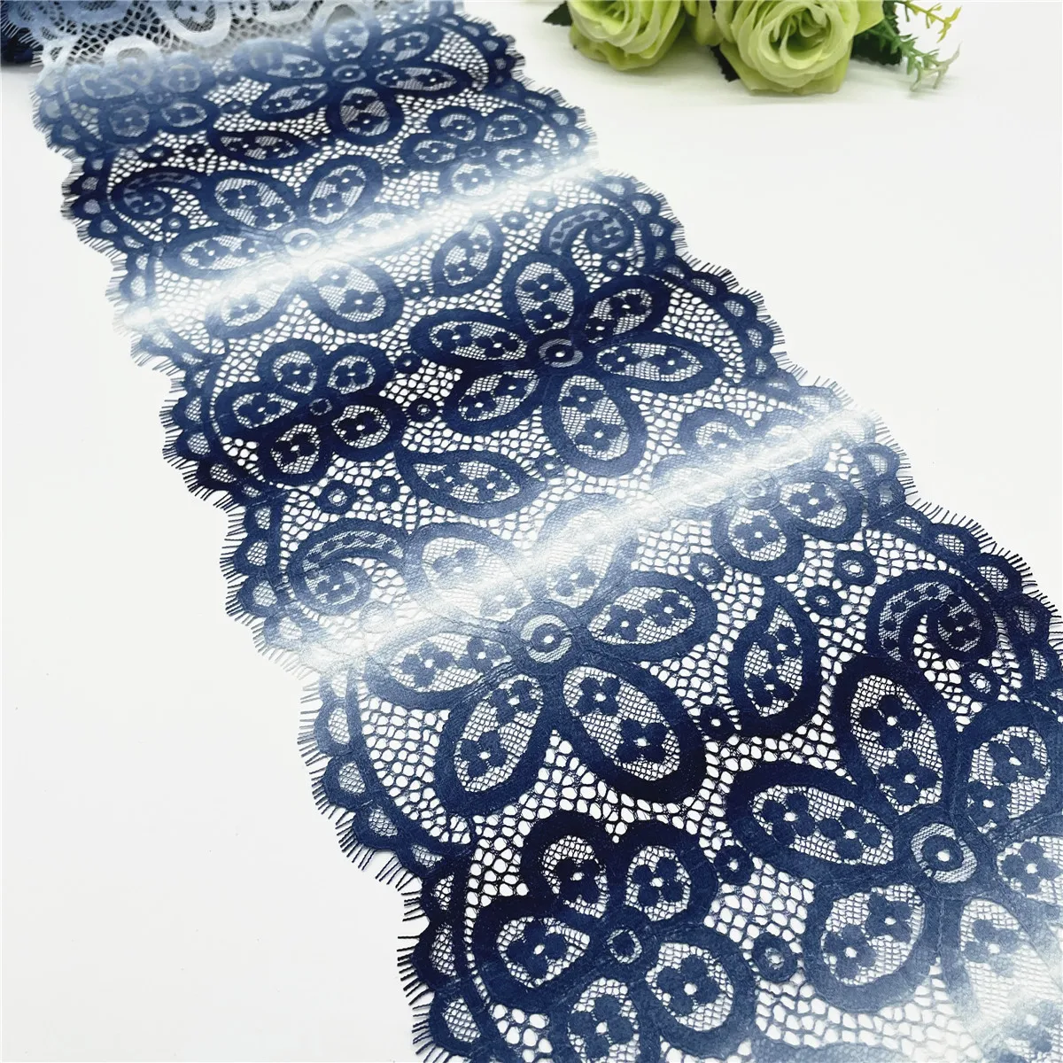 3y/Lot Width 8 1/2 inch (22cm) Dark Blue And White Eyelash Lace Trim Lingerie Sewing Craft DIY Apparel Fabric Underware Bikini