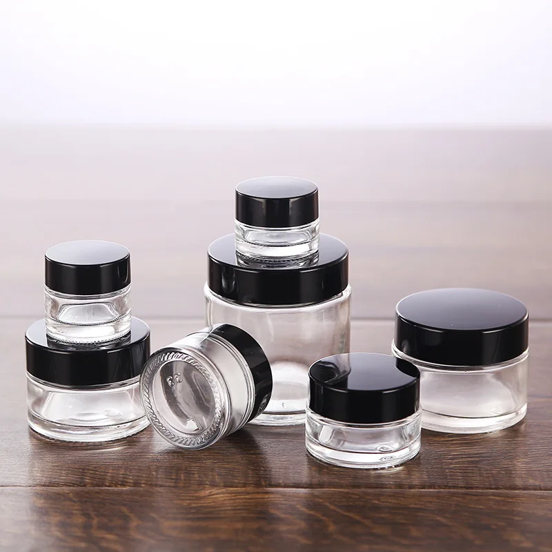 12x 5g 10g 15g 20g 30g 50g 100g Podróżny mini szklany słoik na krem przezroczysty szklany pojemnik ze złotą czarną srebrną nakrętką Opakowanie kosmetyczne
