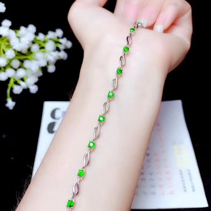 KJJEAXCMY Fine Jewelry 925 Sterling Silver inlaid diopside women hand bracelet luxury support detection